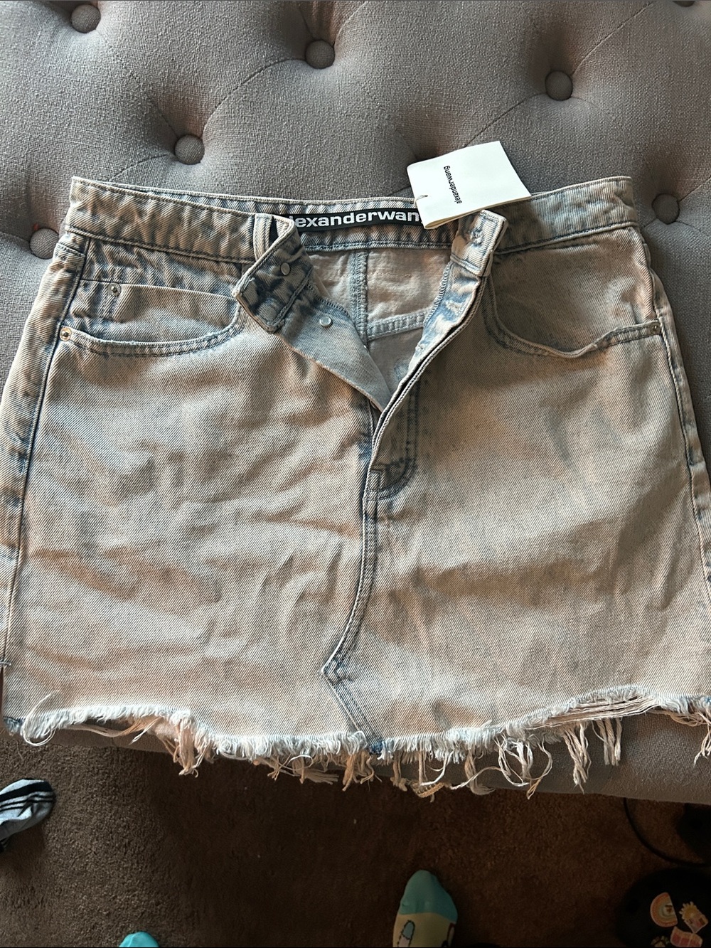 Alexander Wang Light Blue Distressed Denim Mini Skirt
